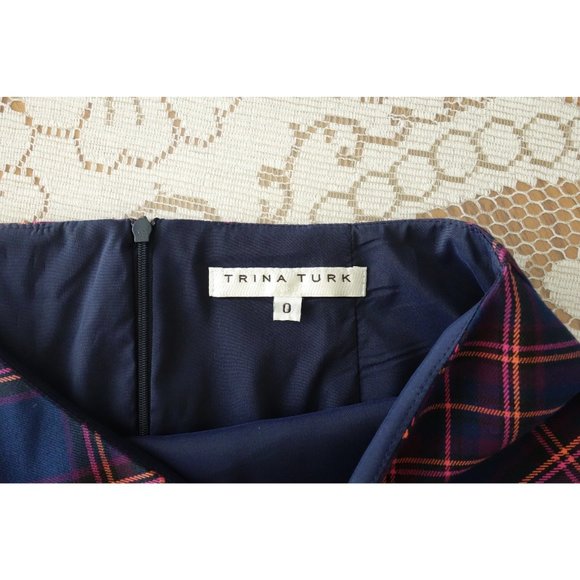 Trina Turk Blue Magenta Plaid Stretch Pencil Skirt size 0 - Picture 6 of 6